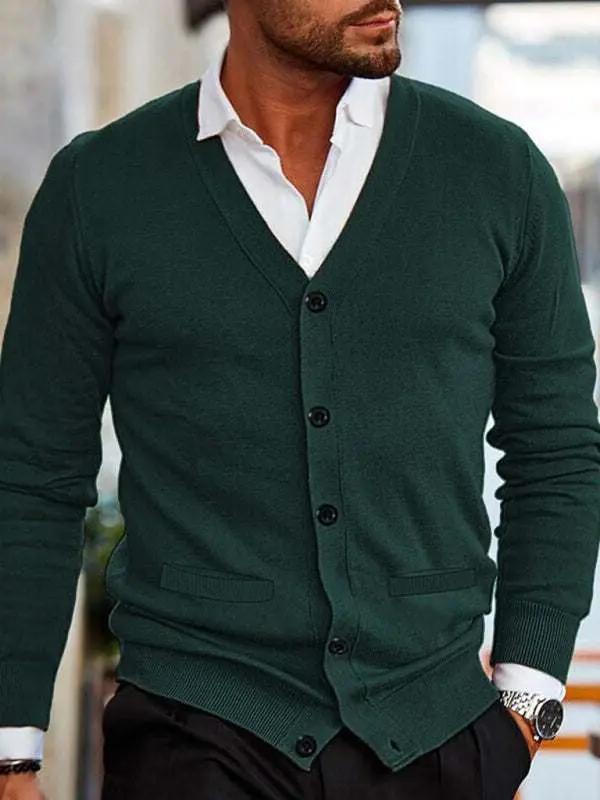Stylish Men's V-Neck Slim Fit Long Sleeve Cardigan for Casual Spring Outings - MENLL